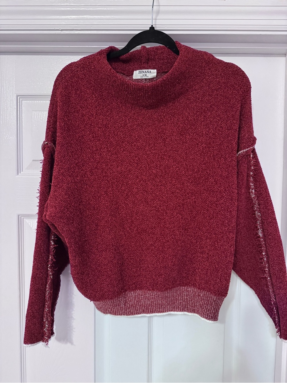 Zenana Cozy Mock Neck Sweater - Berry Red